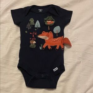 Gerber Navy Onesie with Orange Fox and Forest Design